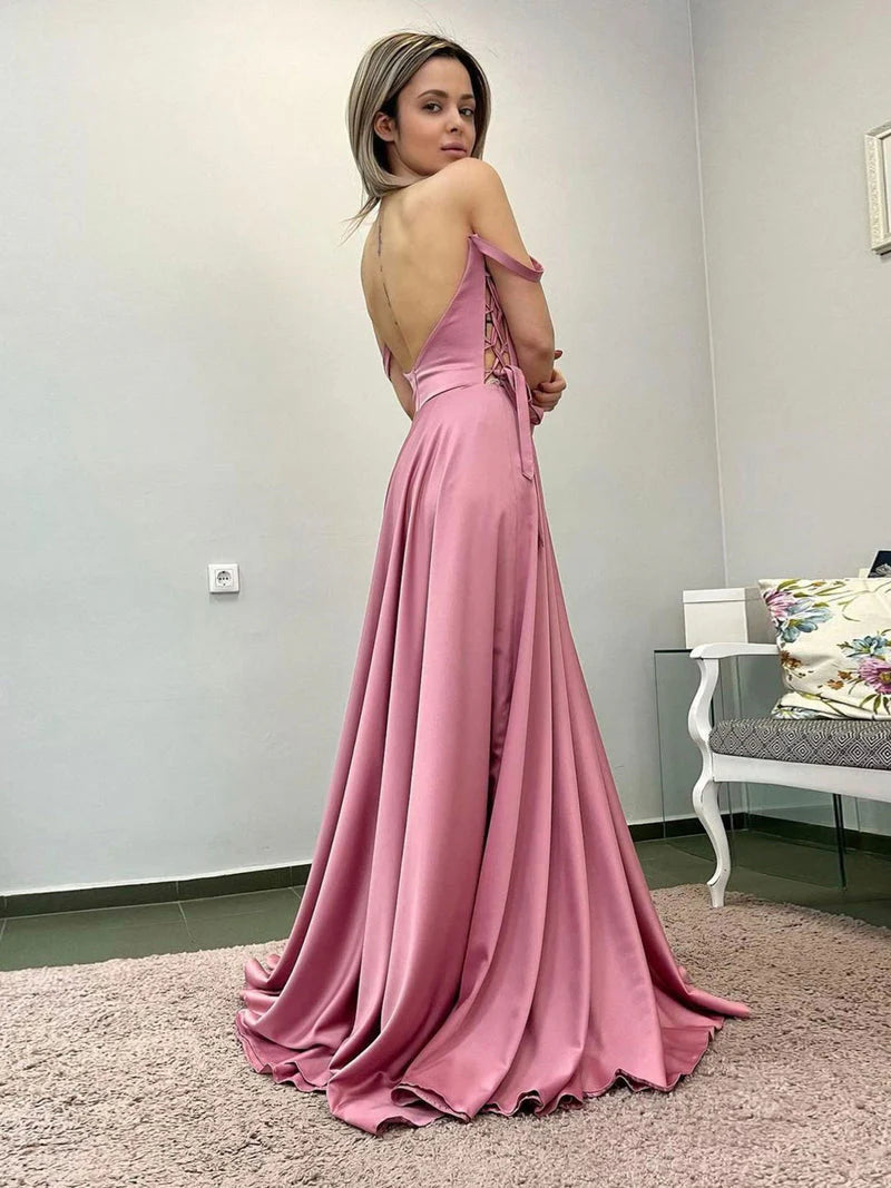 Robes de soirée Weitese pour femmes, robe de bal longue en satin rose, simple et élégante, robe de soirée rose, magasins de robes de bal
